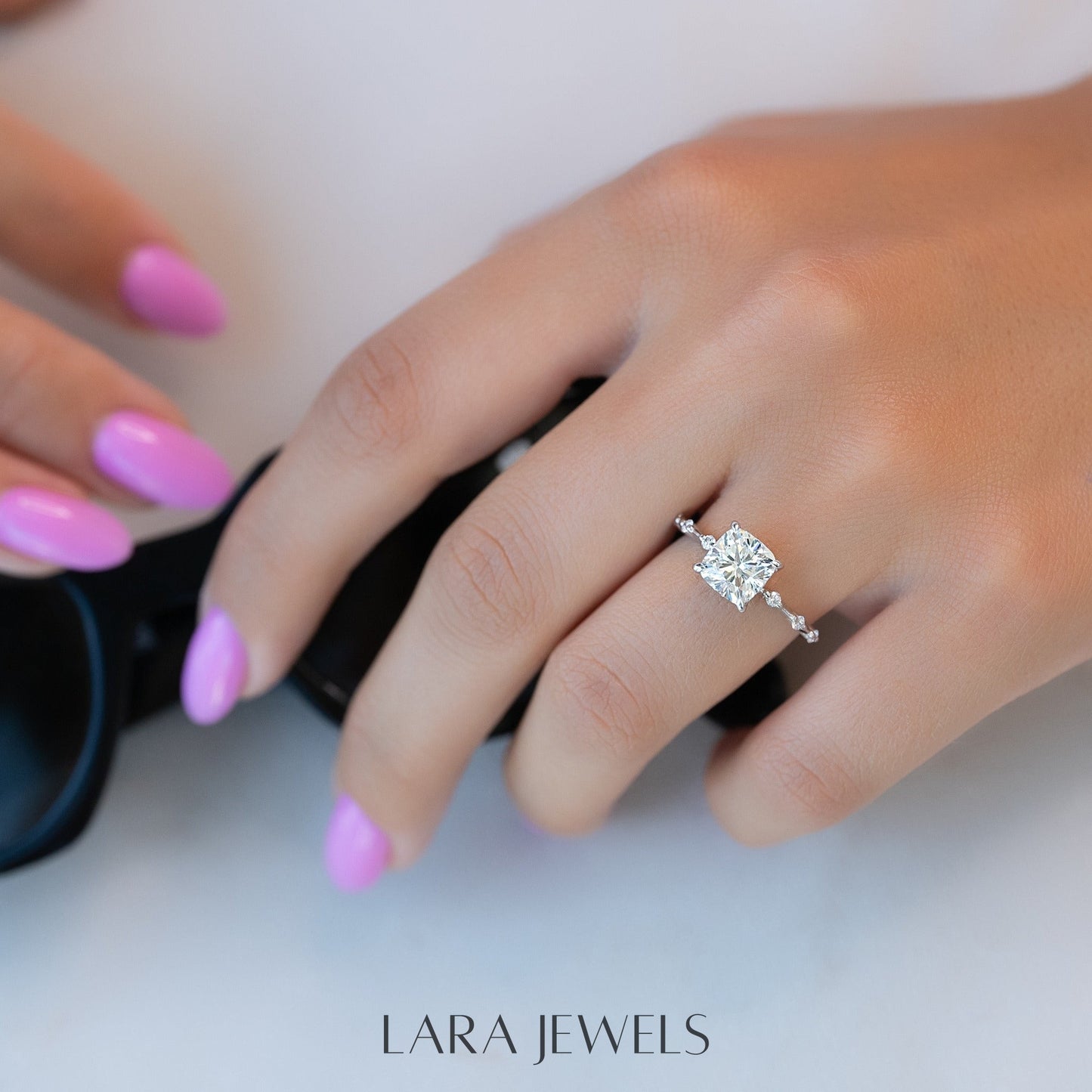 1.0-3.0 CT Cushion Lab Grown Diamond Dainty Engagement Ring