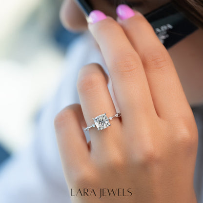 1.0-3.0 CT Cushion Lab Grown Diamond Dainty Engagement Ring