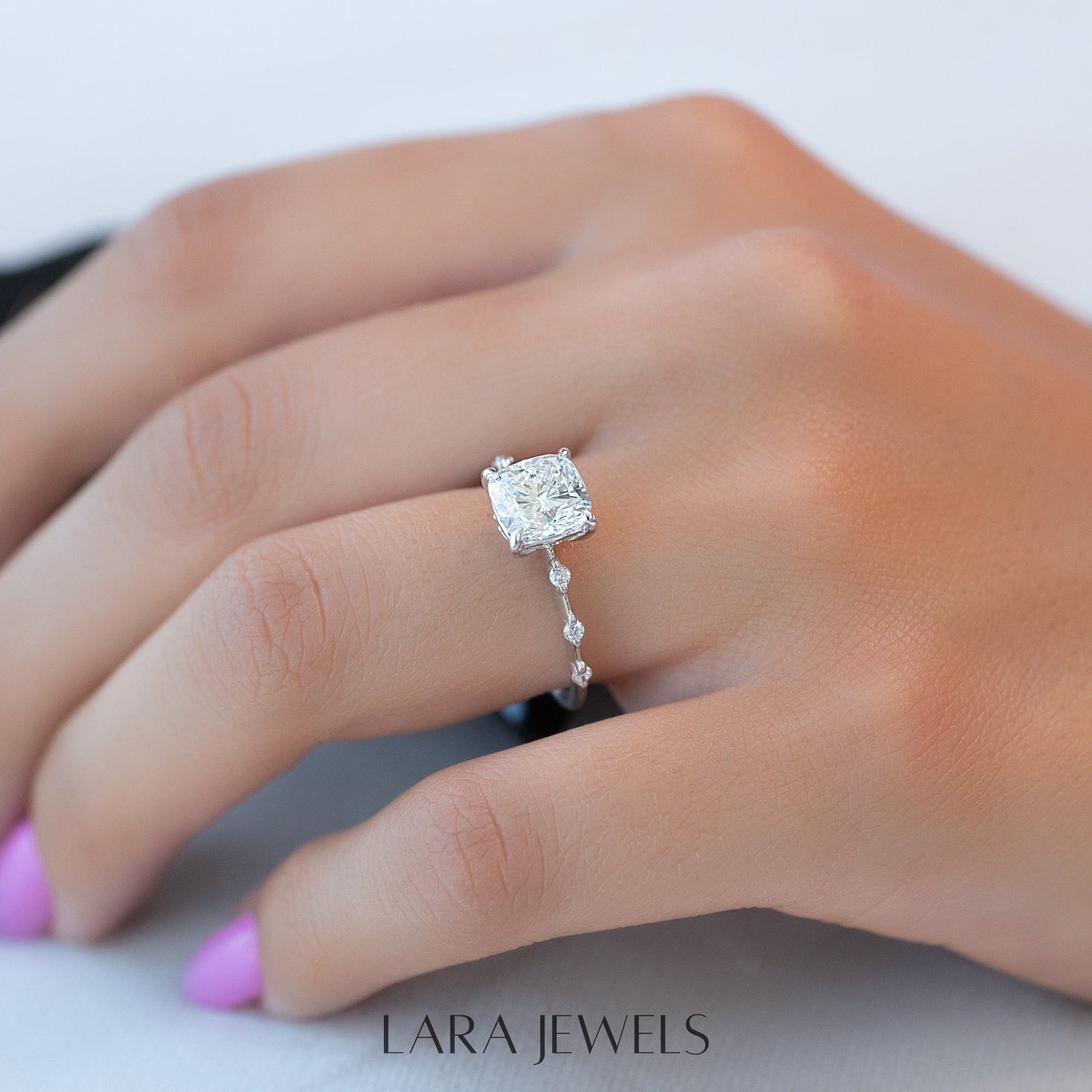 1.0-3.0 CT Cushion Lab Grown Diamond Dainty Engagement Ring