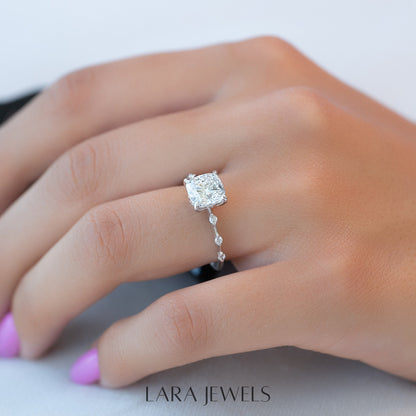 1.0-3.0 CT Cushion Lab Grown Diamond Dainty Engagement Ring