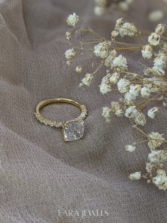 1.0-3.0 CT Cushion Lab Grown Diamond Pave Engagement Ring