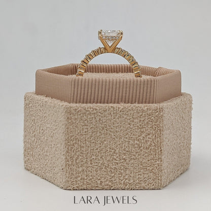 1.0-3.0 CT Cushion Lab Grown Diamond Pave Engagement Ring