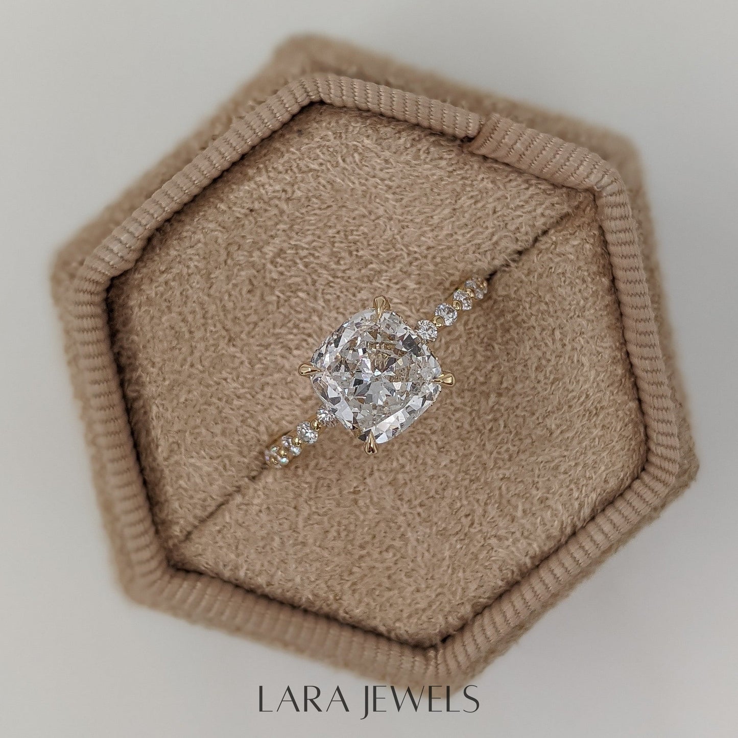 1.0-3.0 CT Cushion Lab Grown Diamond Pave Engagement Ring