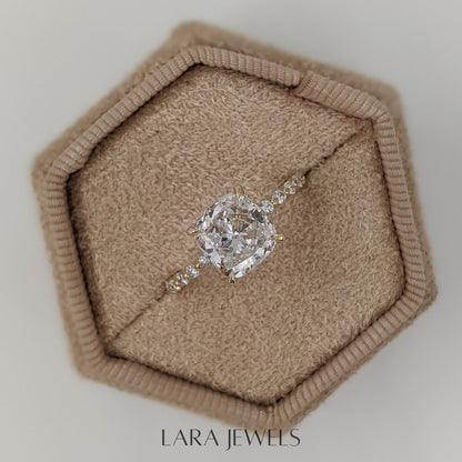 1.0-3.0 CT Cushion Lab Grown Diamond Pave Engagement Ring