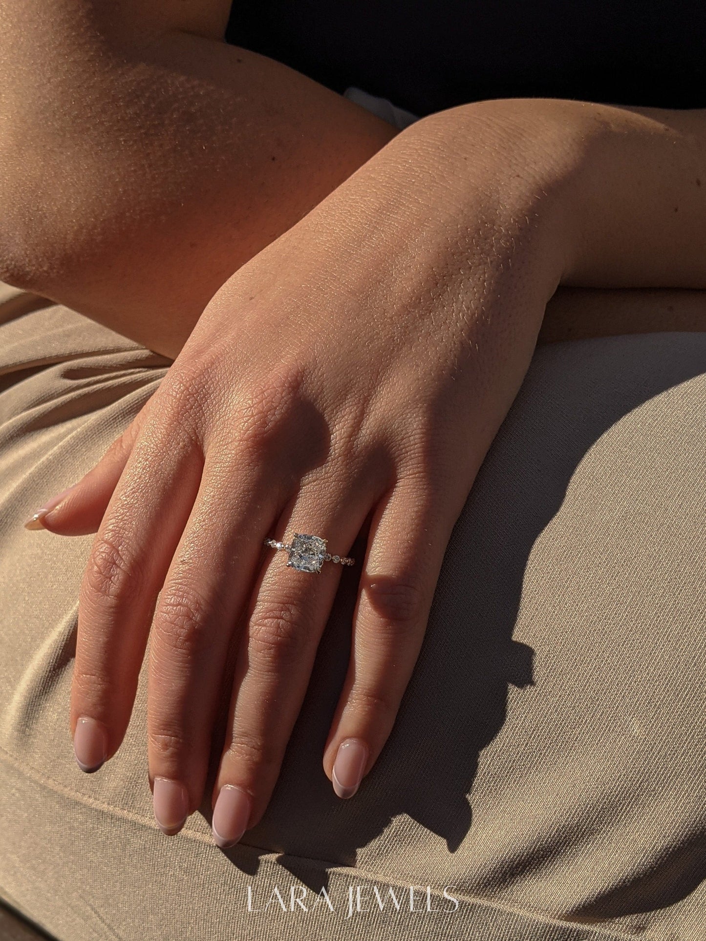 1.0-3.0 CT Cushion Lab Grown Diamond Pave Engagement Ring