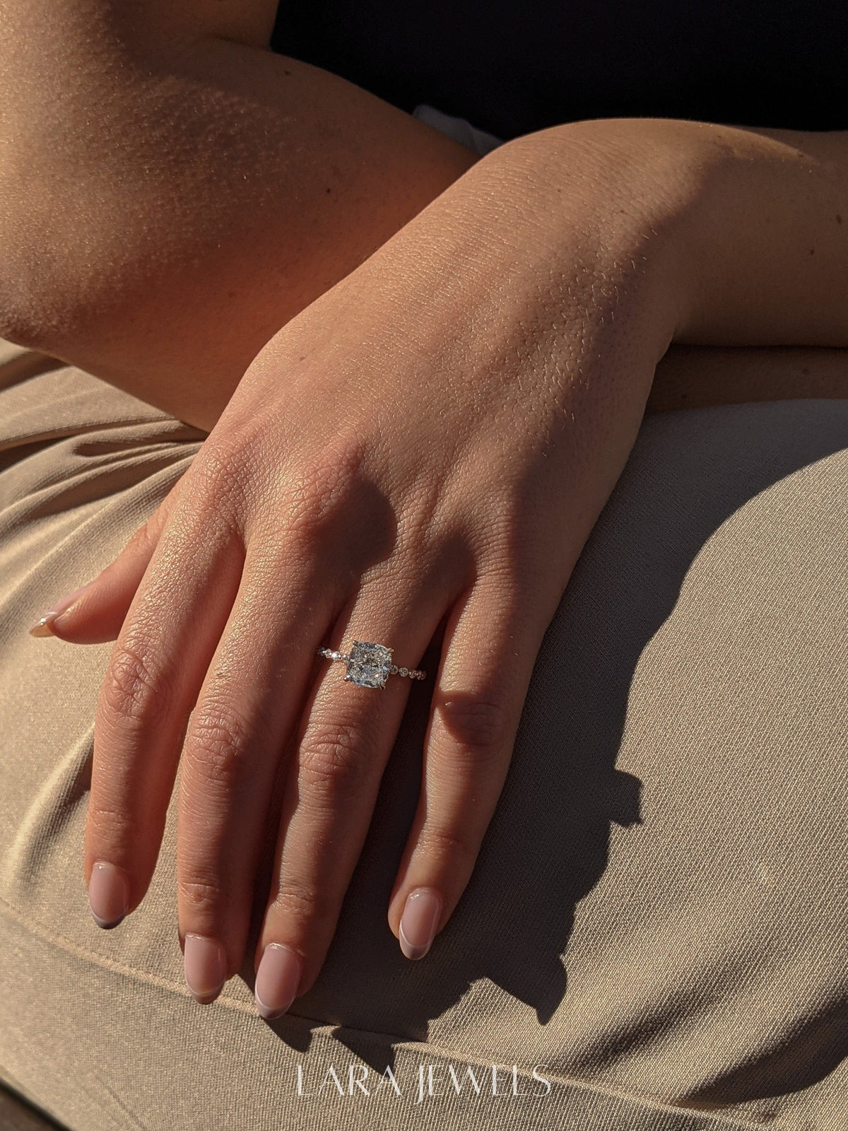 1.0-3.0 CT Cushion Lab Grown Diamond Pave Engagement Ring