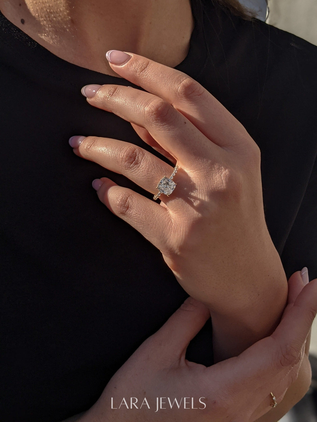 1.0-3.0 CT Cushion Lab Grown Diamond Pave Engagement Ring