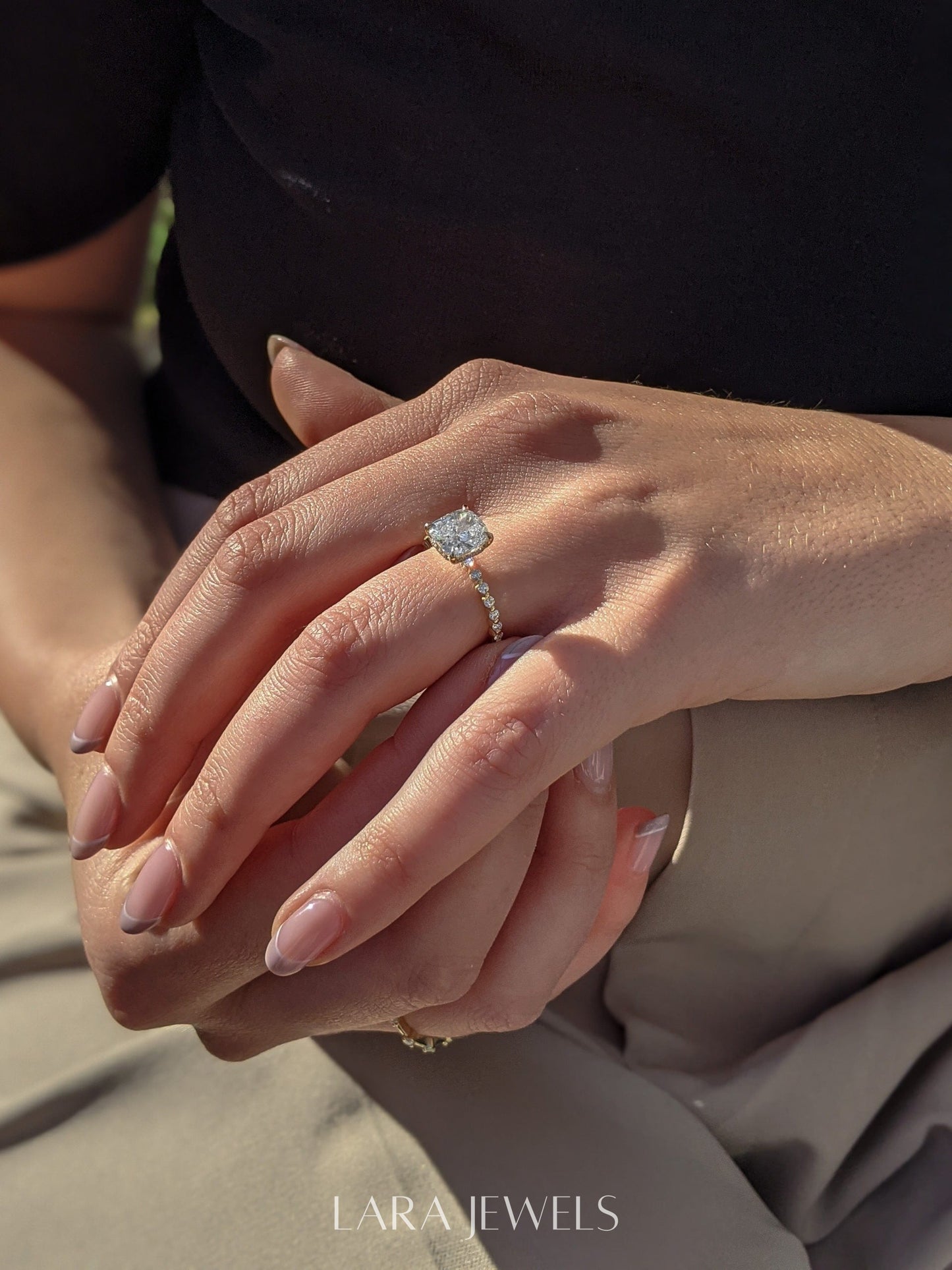 1.0-3.0 CT Cushion Lab Grown Diamond Pave Engagement Ring