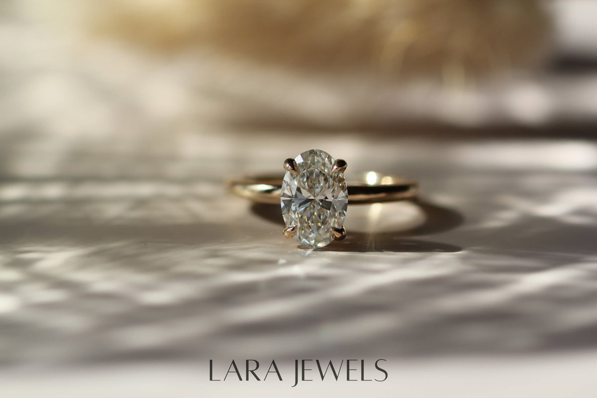 1.0-3.0 CT Oval Lab Grown Diamond Hidden Halo Engagement Ring