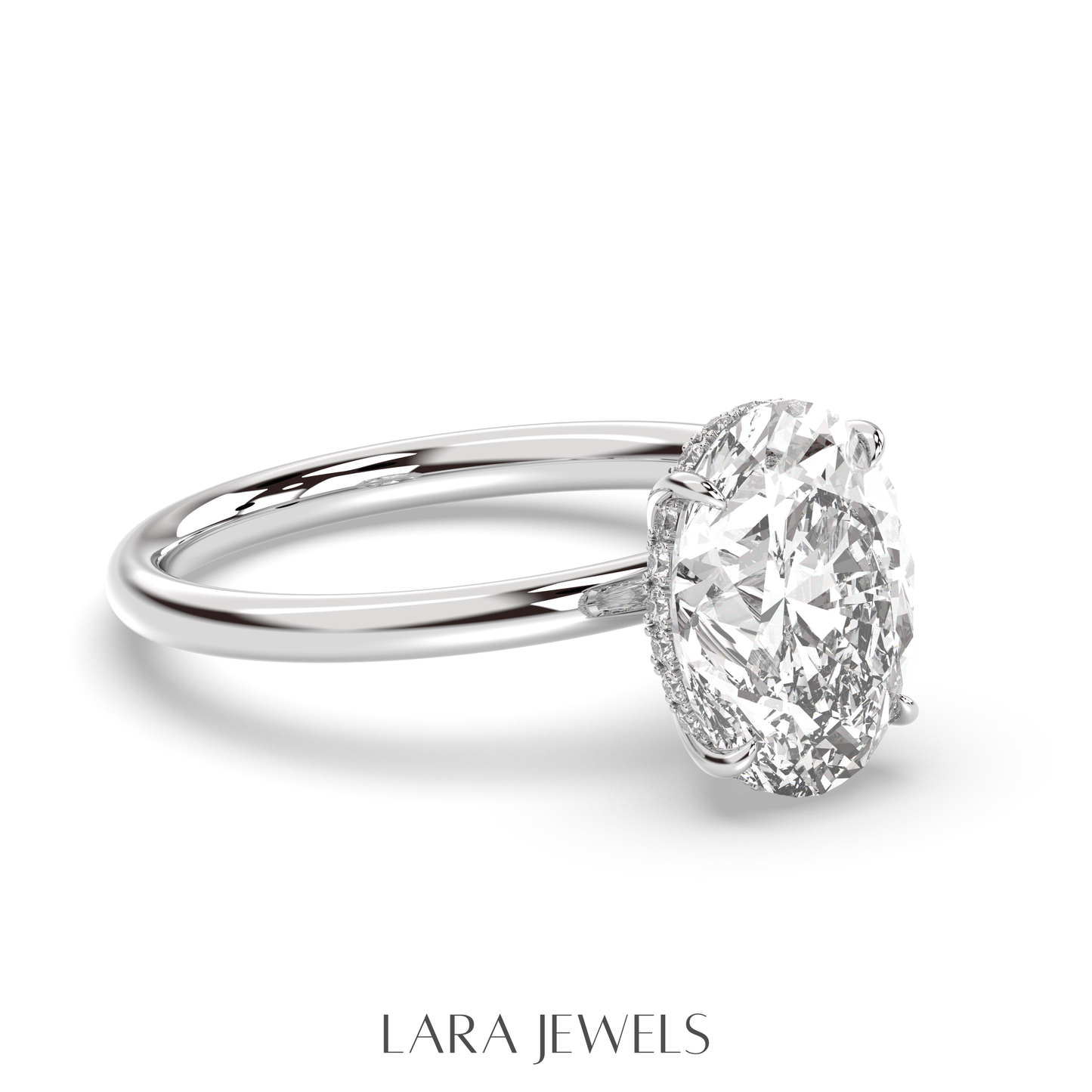 1.0-3.0 CT Oval Lab Grown Diamond Hidden Halo Engagement Ring