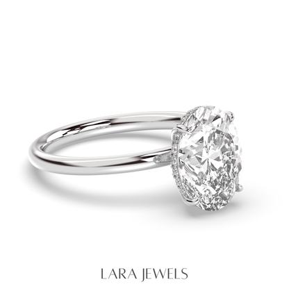 1.0-3.0 CT Oval Lab Grown Diamond Hidden Halo Engagement Ring