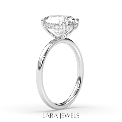 1.0-3.0 CT Oval Lab Grown Diamond Hidden Halo Engagement Ring
