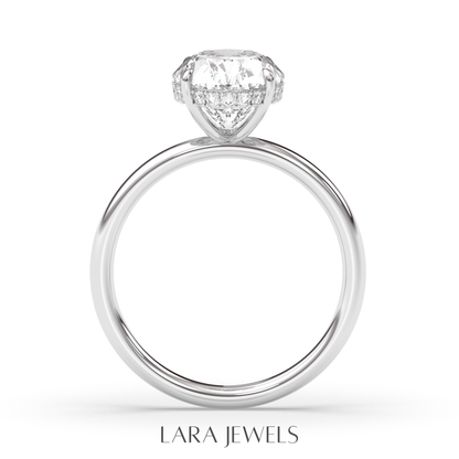 1.0-3.0 CT Oval Lab Grown Diamond Hidden Halo Engagement Ring