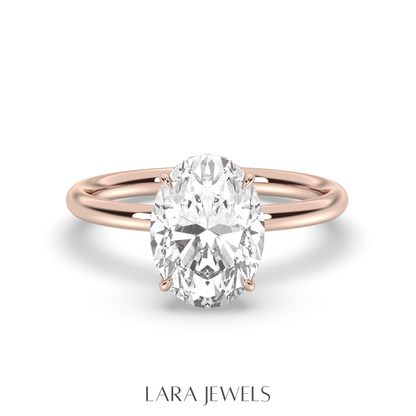 1.0-3.0 CT Oval Lab Grown Diamond Hidden Halo Engagement Ring