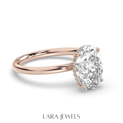 1.0-3.0 CT Oval Lab Grown Diamond Hidden Halo Engagement Ring