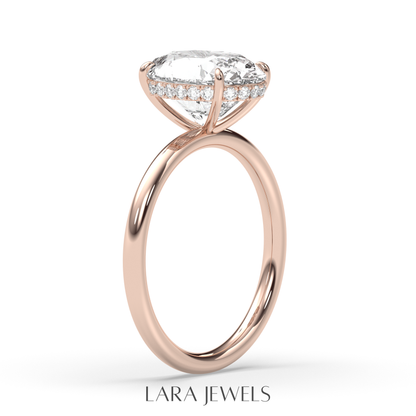 1.0-3.0 CT Oval Lab Grown Diamond Hidden Halo Engagement Ring