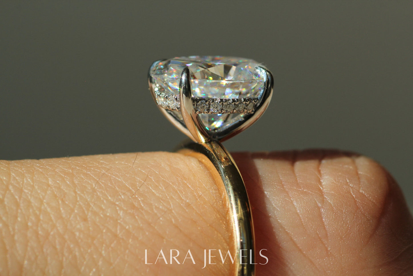 1.0-3.0 CT Oval Lab Grown Diamond Hidden Halo Engagement Ring