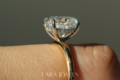 1.0-3.0 CT Oval Lab Grown Diamond Hidden Halo Engagement Ring