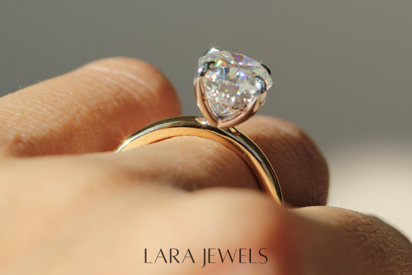 1.0-3.0 CT Oval Lab Grown Diamond Hidden Halo Engagement Ring