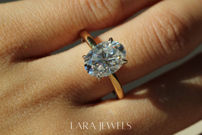 1.0-3.0 CT Oval Lab Grown Diamond Hidden Halo Engagement Ring