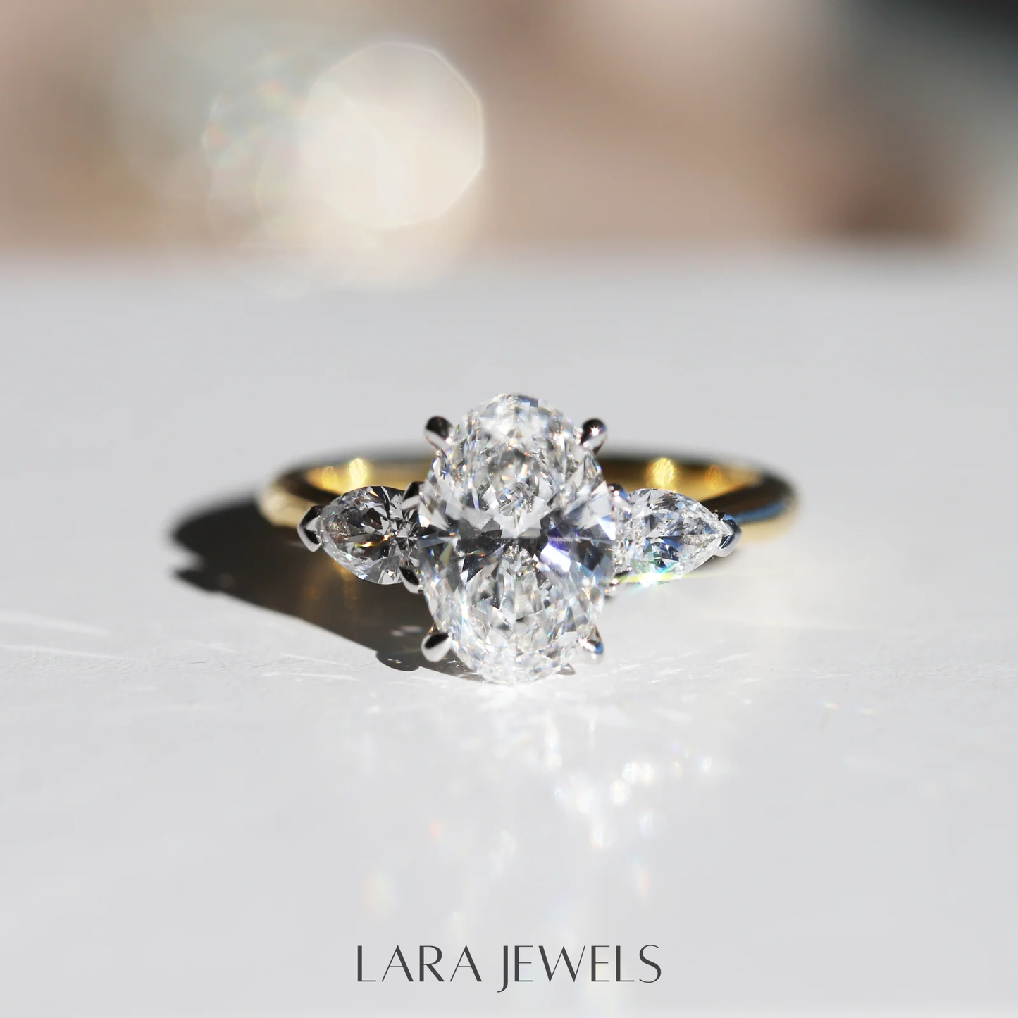 1.0-3.0 CT Oval Lab Grown  Diamond Three Stone Engagement Ring