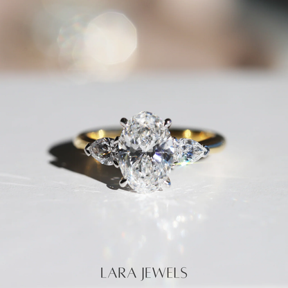 1.0-3.0 CT Oval Lab Grown  Diamond Three Stone Engagement Ring