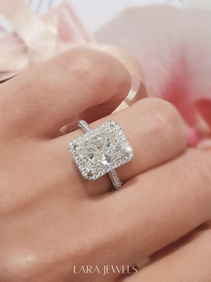 1.0-3.0 CT Radiant Lab Grown Diamond Halo Engagement Ring