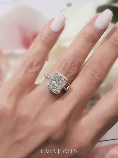 1.0-3.0 CT Radiant Lab Grown Diamond Halo Engagement Ring