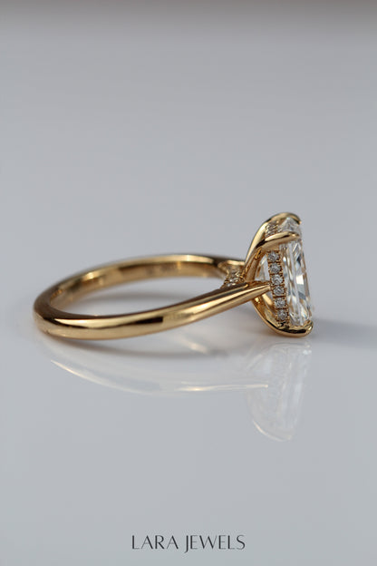1.0-3.0 CT Radiant Lab Grown Diamond Hidden Halo Engagement Ring