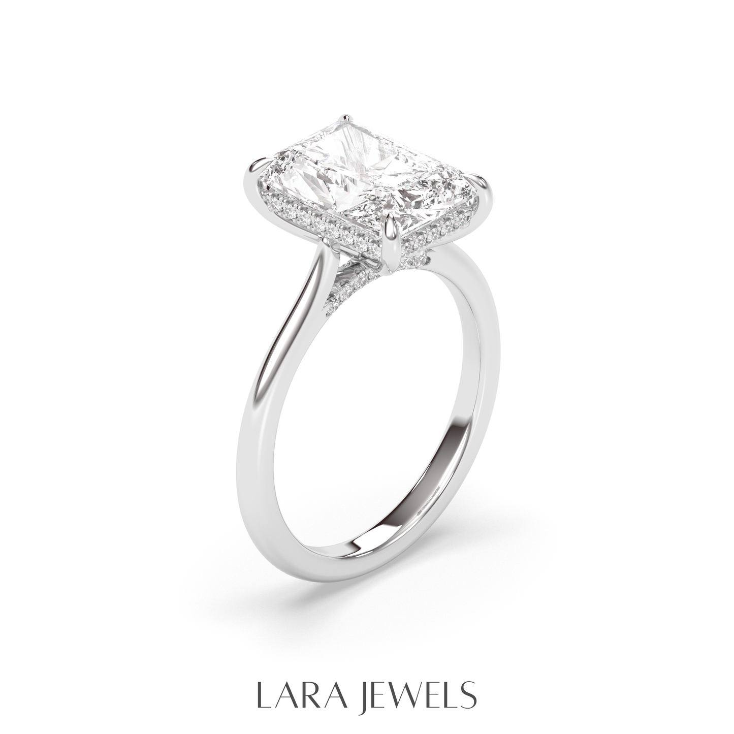 1.0-3.0 CT Radiant Lab Grown Diamond Hidden Halo Engagement Ring