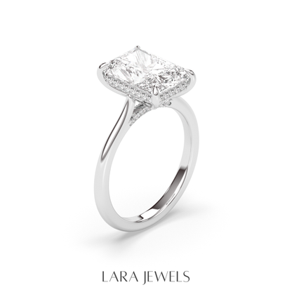 1.0-3.0 CT Radiant Lab Grown Diamond Hidden Halo Engagement Ring