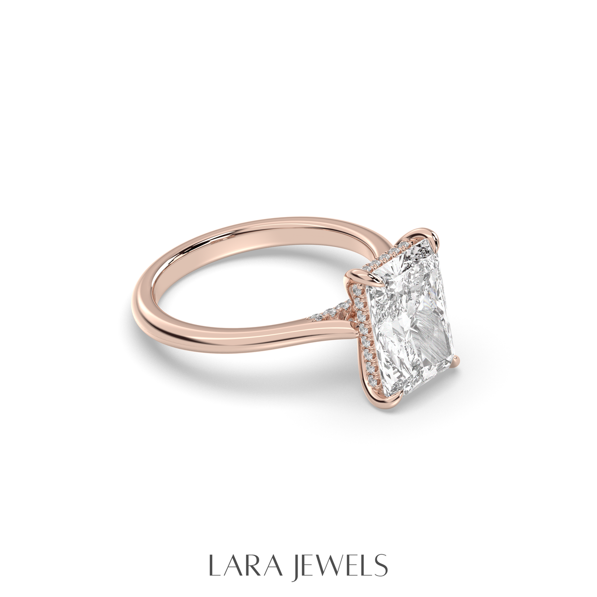 1.0-3.0 CT Radiant Lab Grown Diamond Hidden Halo Engagement Ring