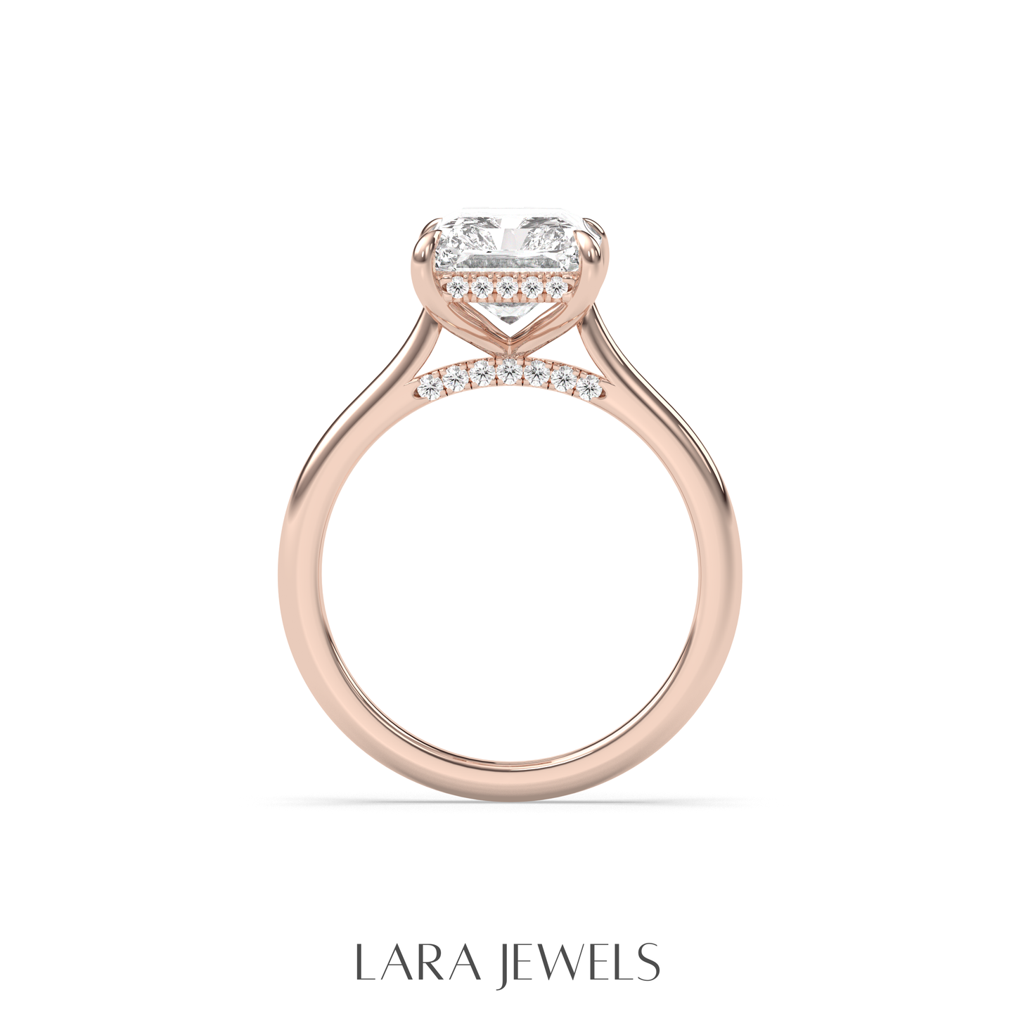 1.0-3.0 CT Radiant Lab Grown Diamond Hidden Halo Engagement Ring