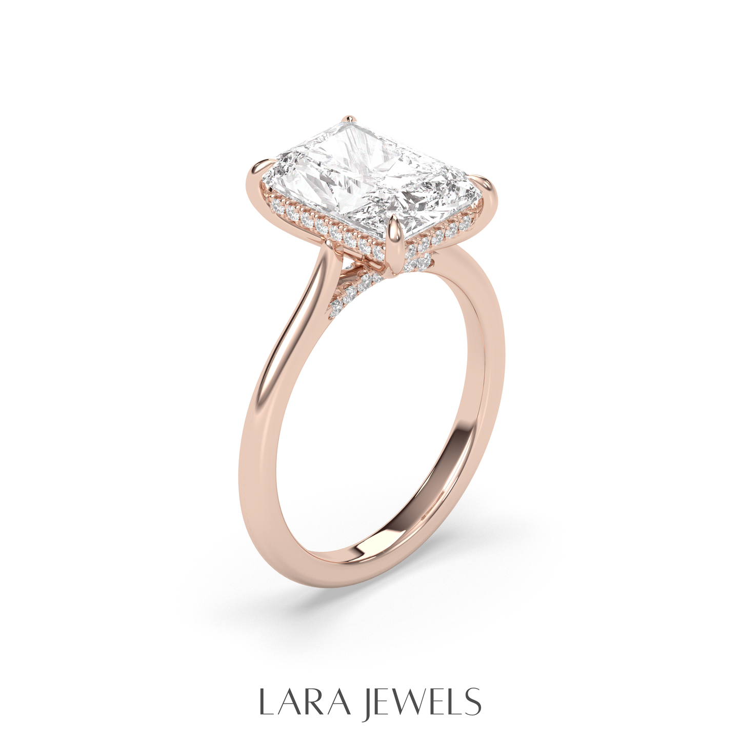 1.0-3.0 CT Radiant Lab Grown Diamond Hidden Halo Engagement Ring