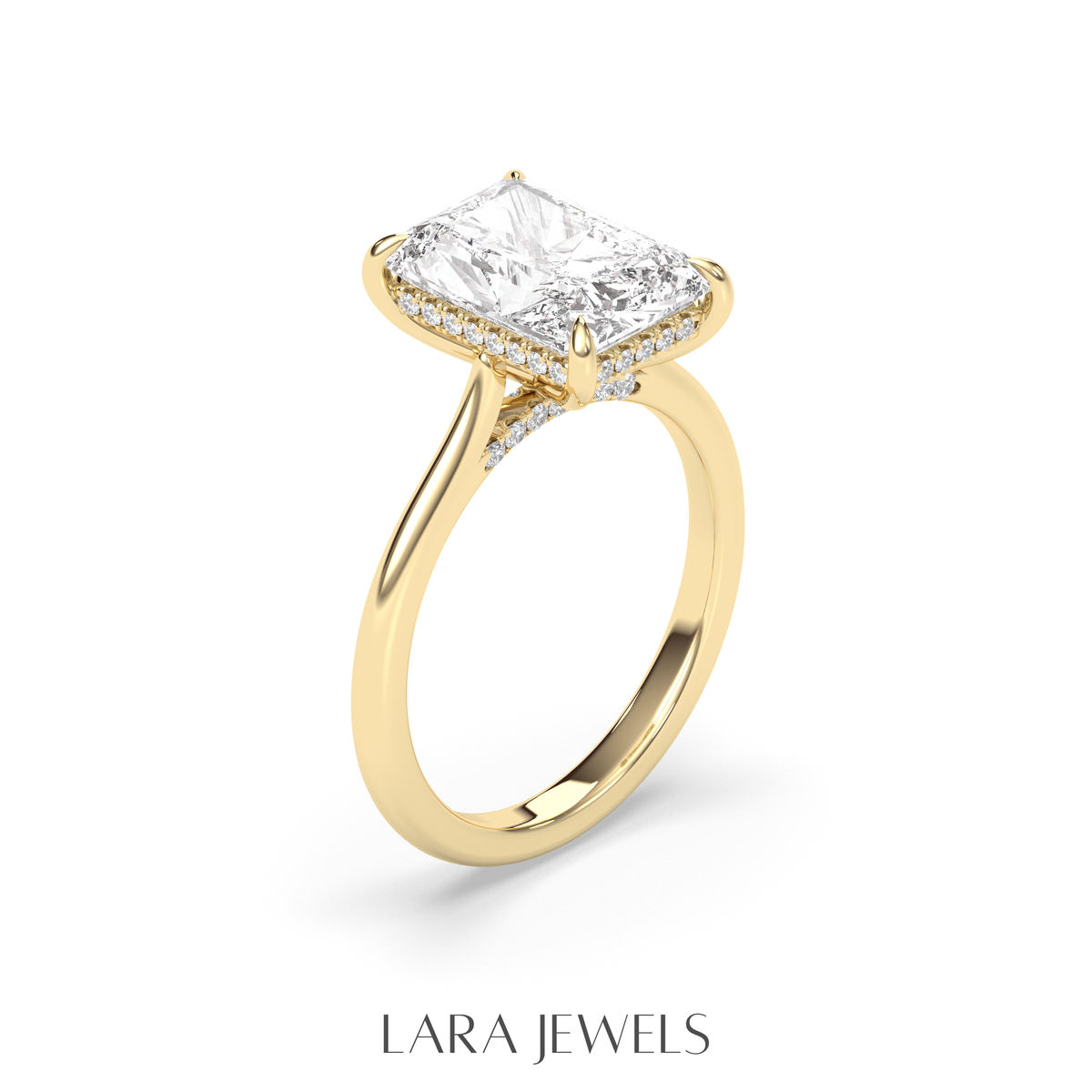 1.0-3.0 CT Radiant Lab Grown Diamond Hidden Halo Engagement Ring