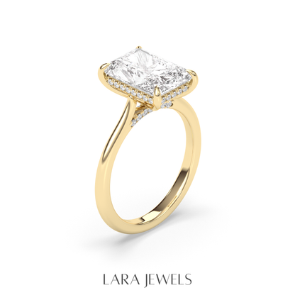 1.0-3.0 CT Radiant Lab Grown Diamond Hidden Halo Engagement Ring