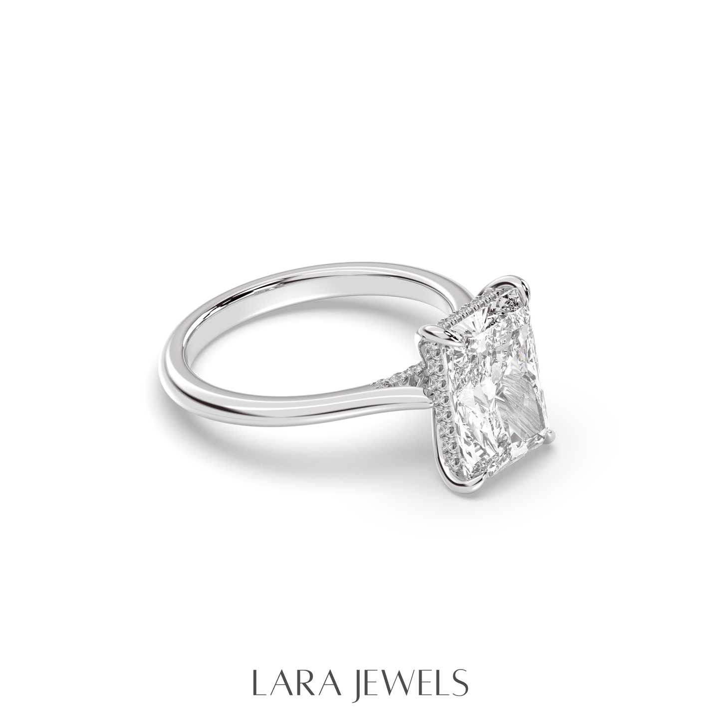 1.0-3.0 CT Radiant Lab Grown Diamond Hidden Halo Engagement Ring
