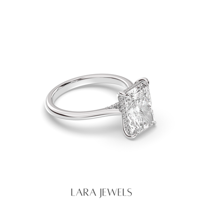 1.0-3.0 CT Radiant Lab Grown Diamond Hidden Halo Engagement Ring