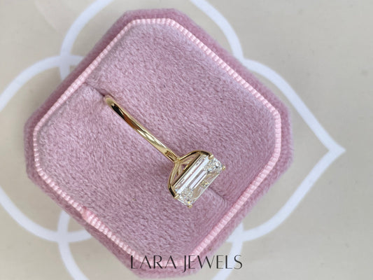 1.0-3.01 CT Emerald Lab Grown Diamond Solitaire Engagement Ring