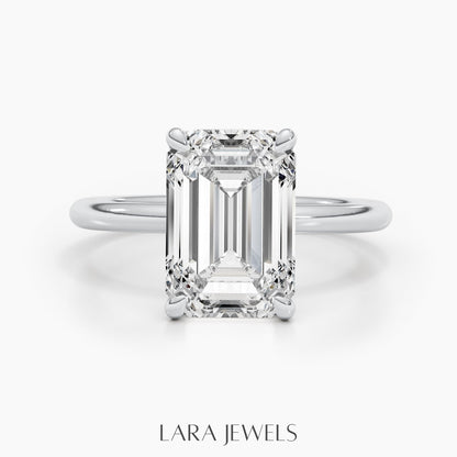 1.0-3.01 CT Emerald Lab Grown Diamond Solitaire Engagement Ring