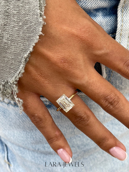 1.0-3.01 CT Emerald Lab Grown Diamond Solitaire Engagement Ring