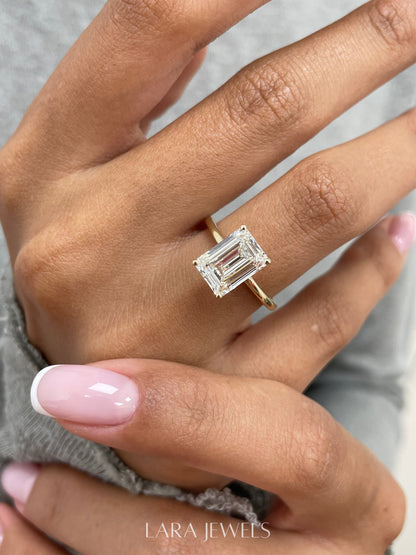 1.0-3.01 CT Emerald Lab Grown Diamond Solitaire Engagement Ring
