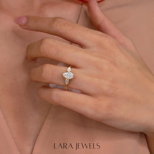 1.2 - 3.2 CT Pear  Lab Grown Diamond Three Stone Style Engagement Ring
