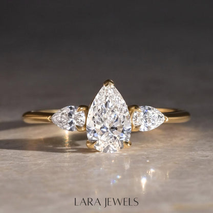 1.2 - 3.2 CT Pear  Lab Grown Diamond Three Stone Style Engagement Ring