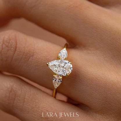 1.2 - 3.2 CT Pear  Lab Grown Diamond Three Stone Style Engagement Ring