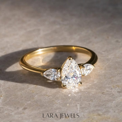 1.2 - 3.2 CT Pear  Lab Grown Diamond Three Stone Style Engagement Ring