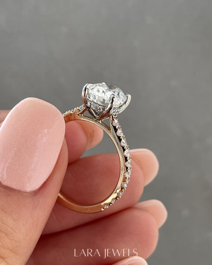 1.50-3.50 CT Oval Lab Grown Diamond Hidden Halo Engagement Ring