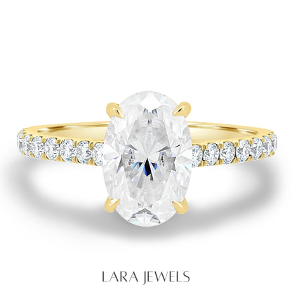 1.50-3.50 CT Oval Lab Grown Diamond Hidden Halo Engagement Ring