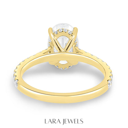 1.50-3.50 CT Oval Lab Grown Diamond Hidden Halo Engagement Ring