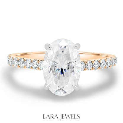 1.50-3.50 CT Oval Lab Grown Diamond Hidden Halo Engagement Ring